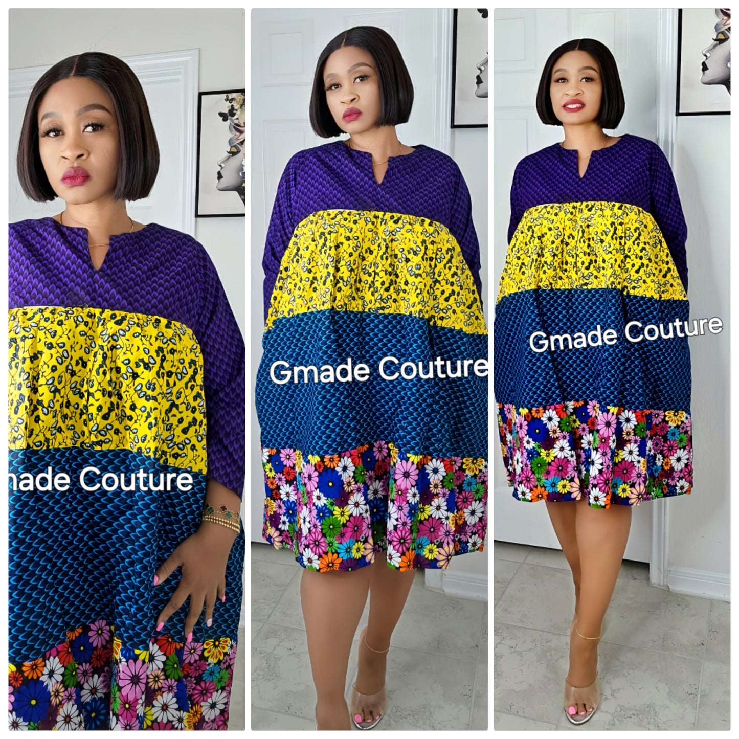 GMADE Patch Ankara print free size Dress