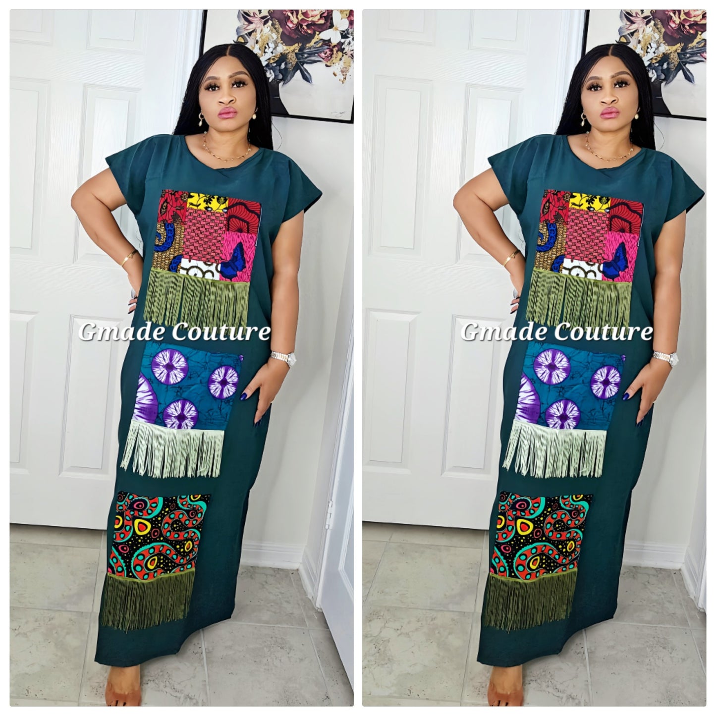 Asa Crepe Dress with Ankara Patch and fringe Design