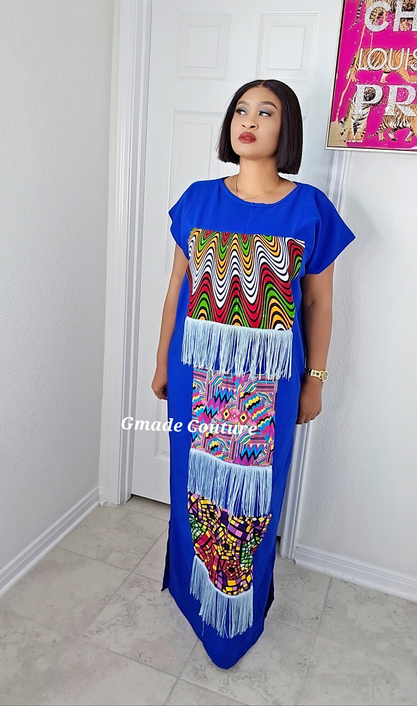 Asa Crepe Dress with Ankara Patch and fringe Design