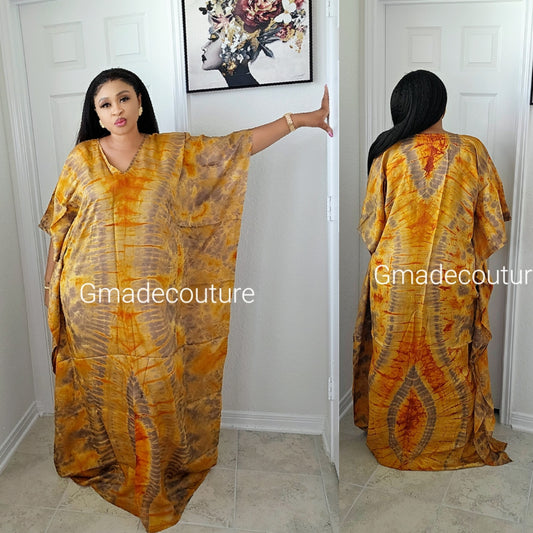 Elegant ready to wear silk adire Bubu Maxi Dress-G