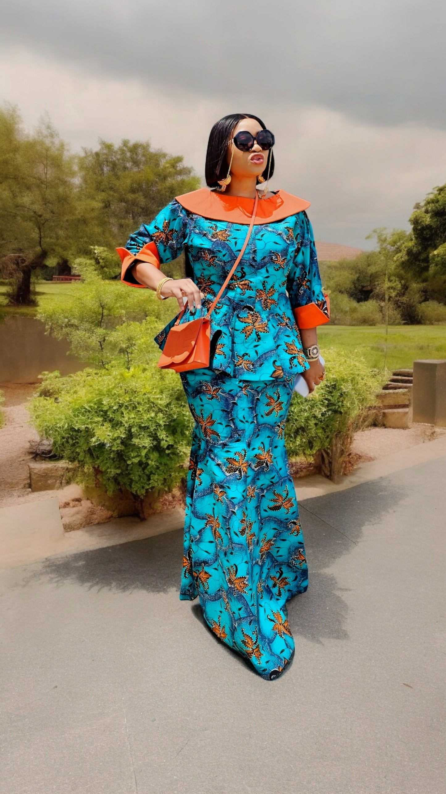 Peplum Blinged Ankara Top and Matching A-line Skirt (2 piece)