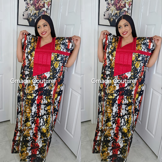 Omalicha Ankara Bubu Dress-Mini Agbada Kampala premium with Phoenix embroidered neckline.