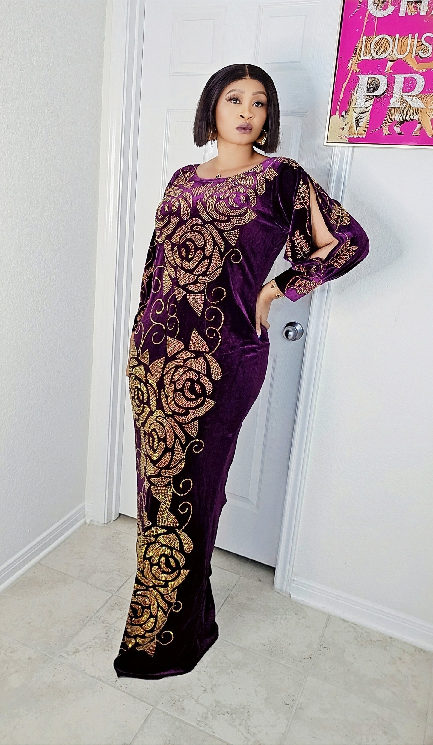 Nee Blinged Velvet Million Stones kaftan Evening Dress