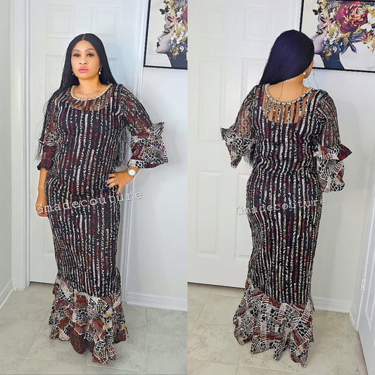 May Ankara + Stretchy Organza Million Stones Kaftan 1 ( Exclusive GLITTER )