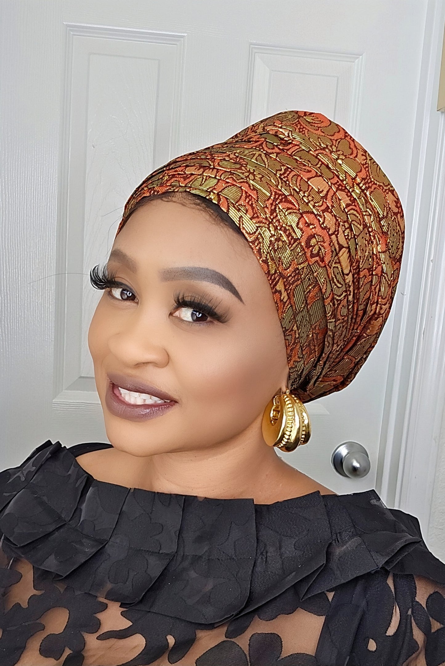 Rich Aunty Brocade Gele Cap Turban