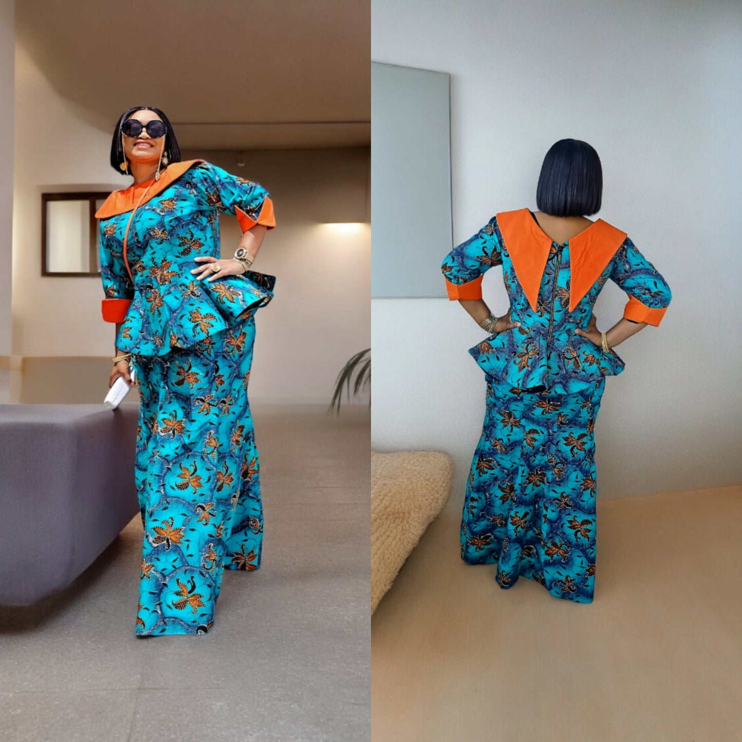 Peplum Blinged Ankara Top and Matching A-line Skirt (2 piece)