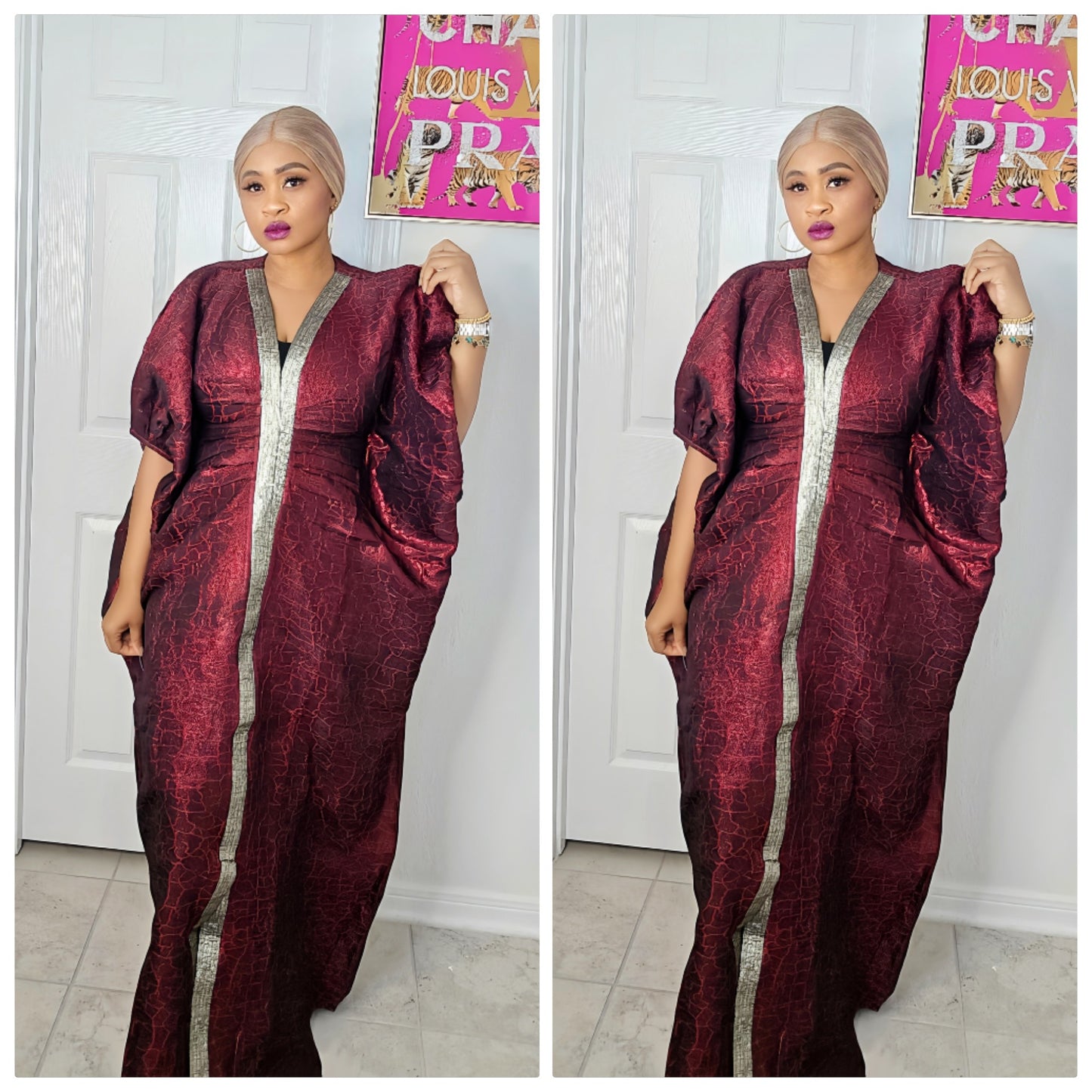 European Rich Aunty Luxurious Brocade Agbada Bubu Maxi Dress Kaftan Dress With Matching scarf