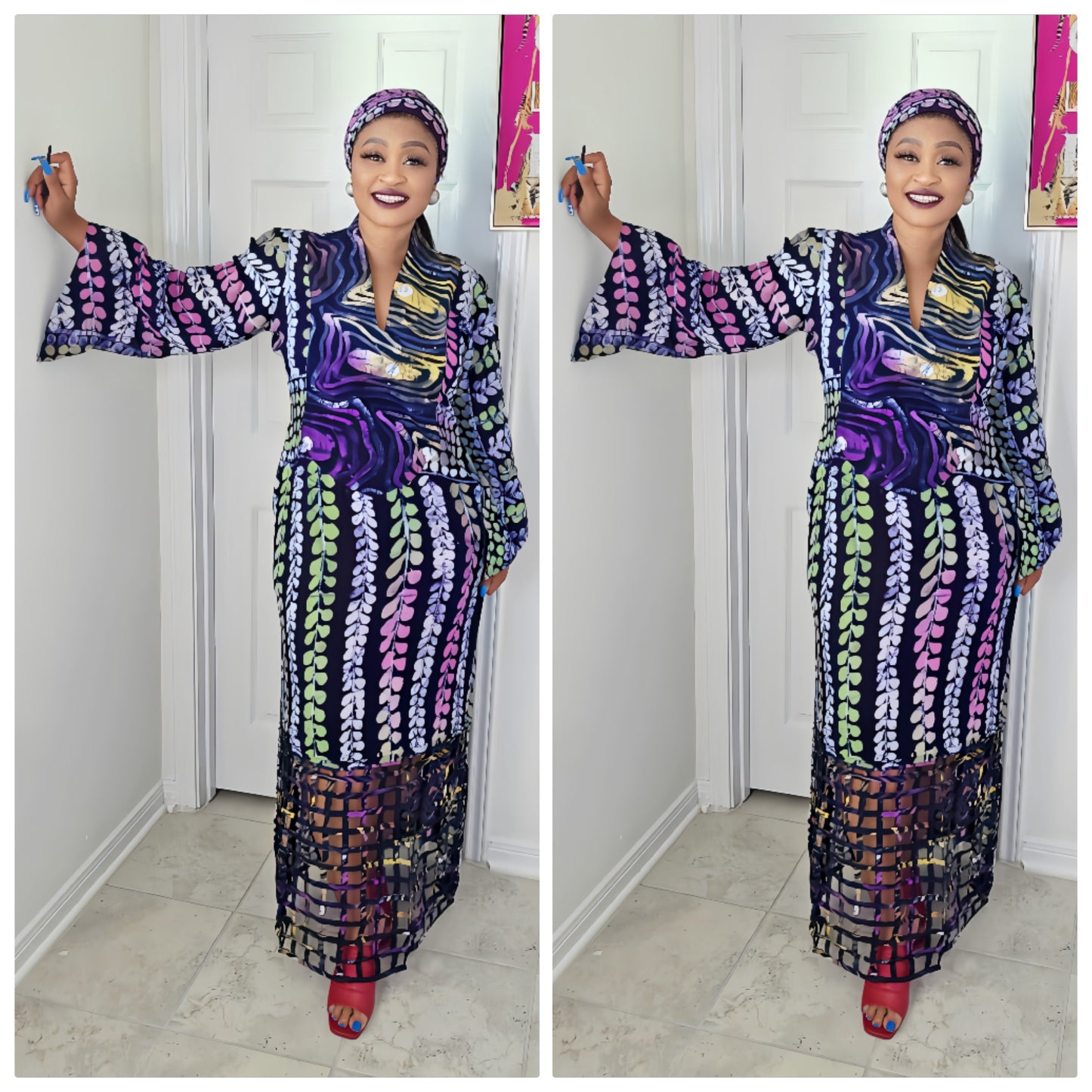 OBIM Adire+ Chiffon  Patched Slim Bubu Dress