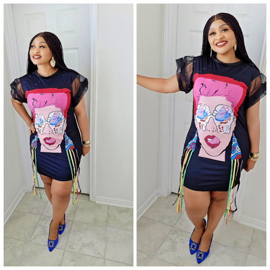 Pop Art Mesh Sleeve Bodycon Dress