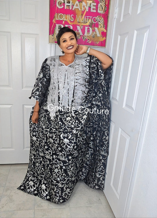 High Quality European Damask Brocade Agbada  Rich Aunty Luxurious  Agbada Bubu Maxi Dress Kaftan Dress fully embroidered with Matching Scarf