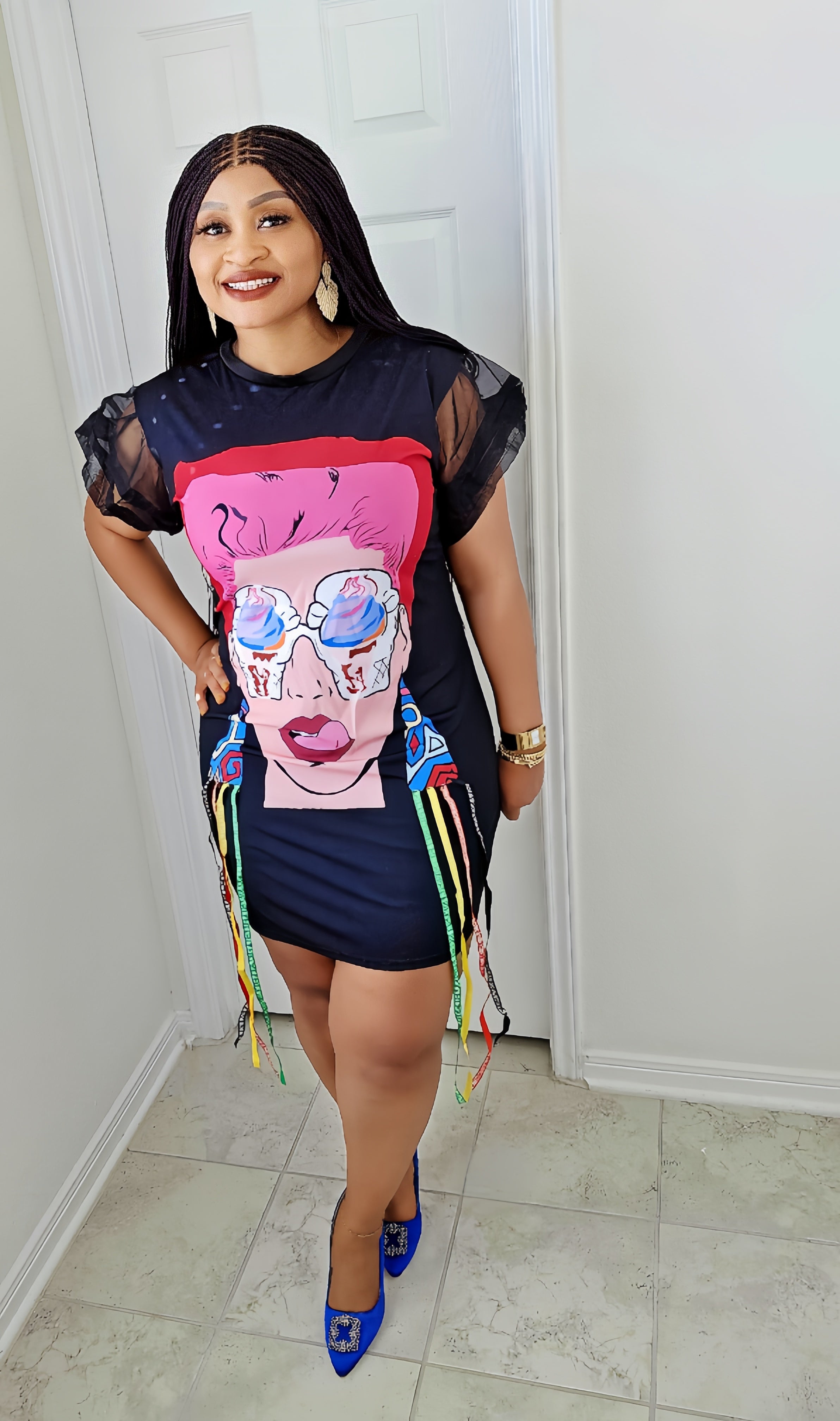 Pop Art Mesh Sleeve Bodycon Dress