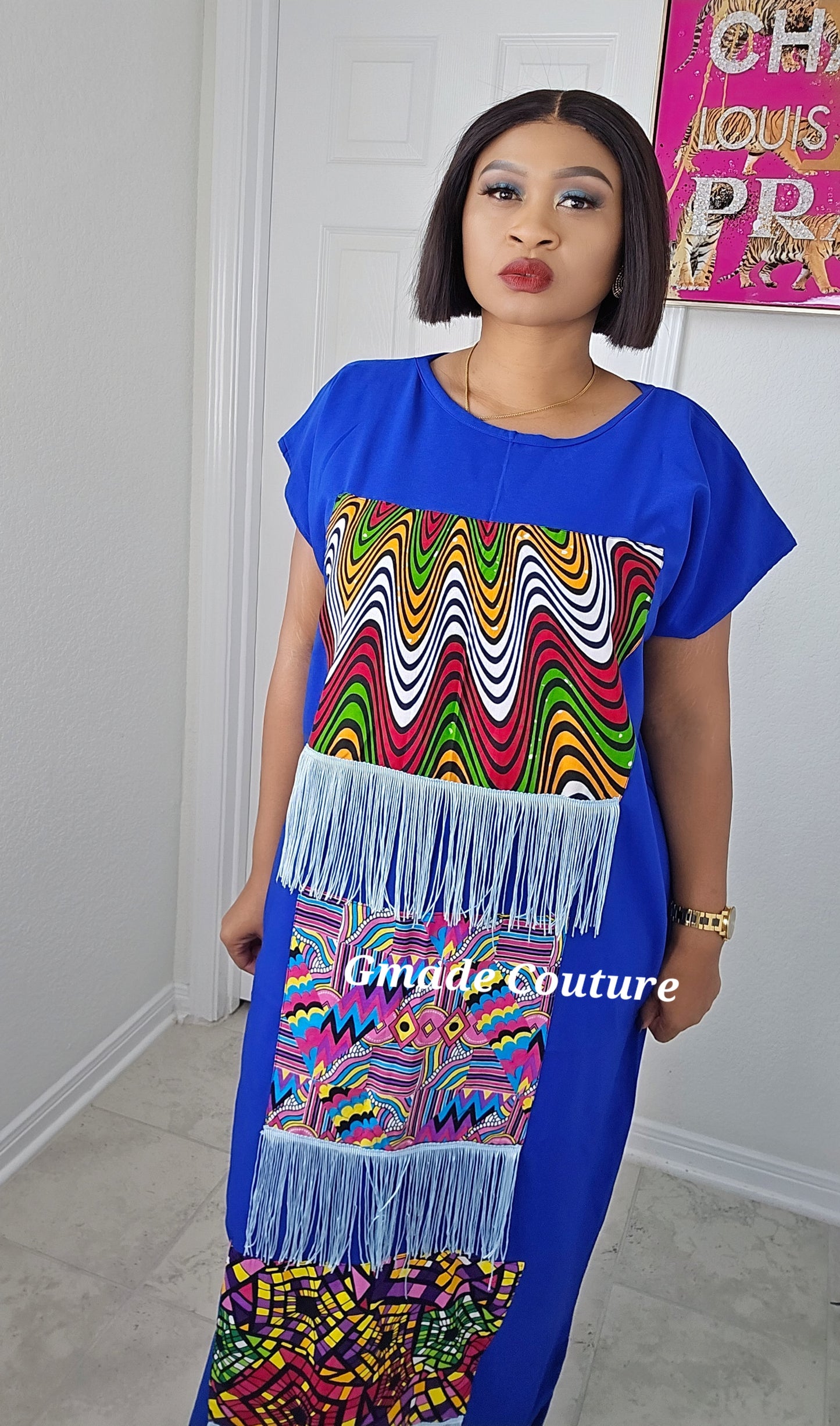 Asa Crepe Dress with Ankara Patch and fringe Design