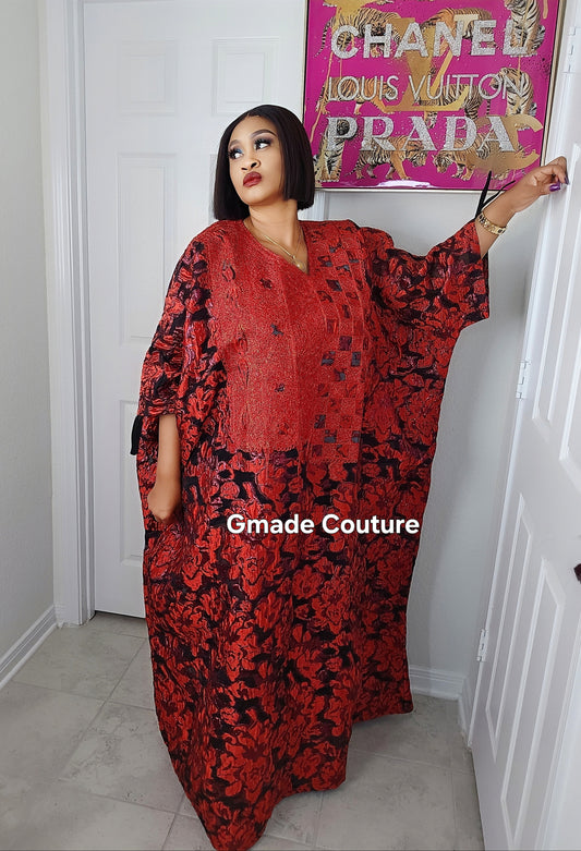 High Quality European Damask Brocade Cupion Agbada  Rich Aunty Luxurious  Agbada Bubu Maxi Dress Kaftan Dress fully embroidered with Matching Scarf