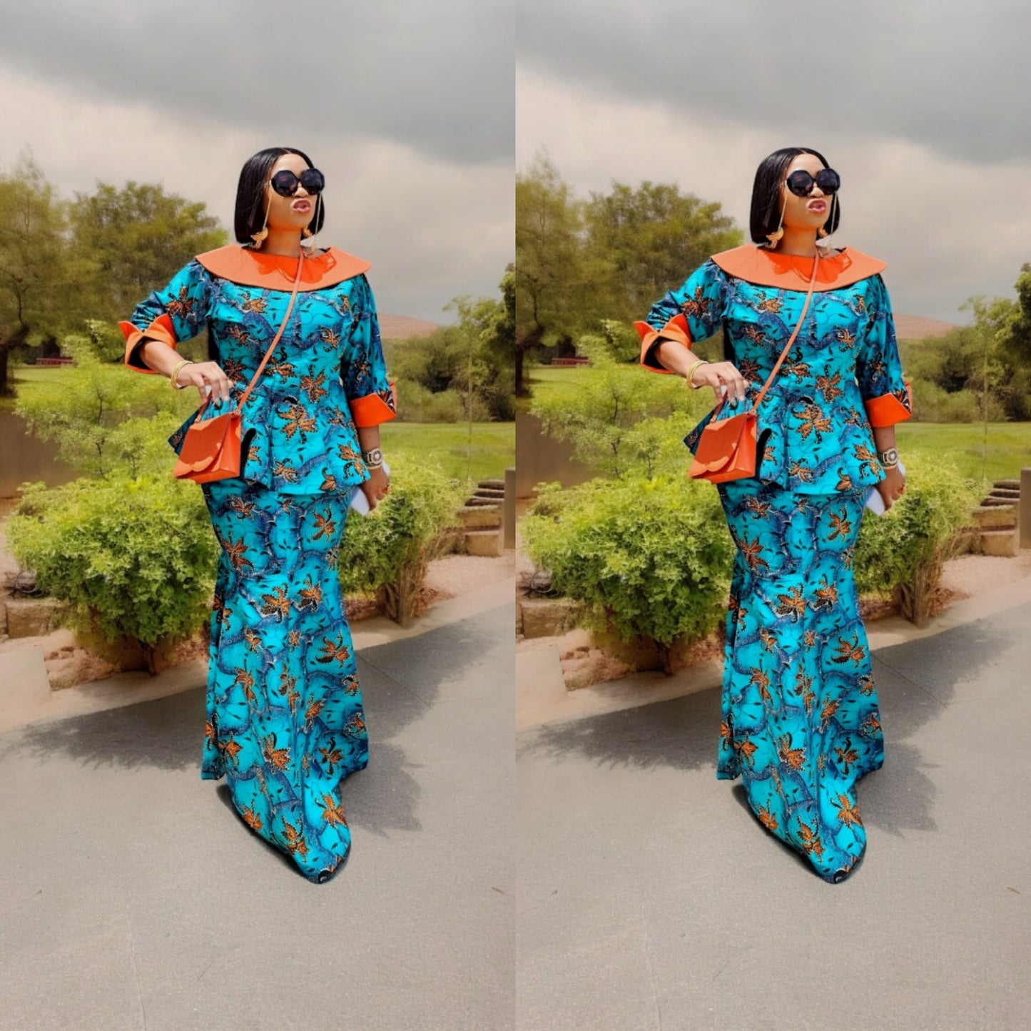 Peplum Blinged Ankara Top and Matching A-line Skirt (2 piece)