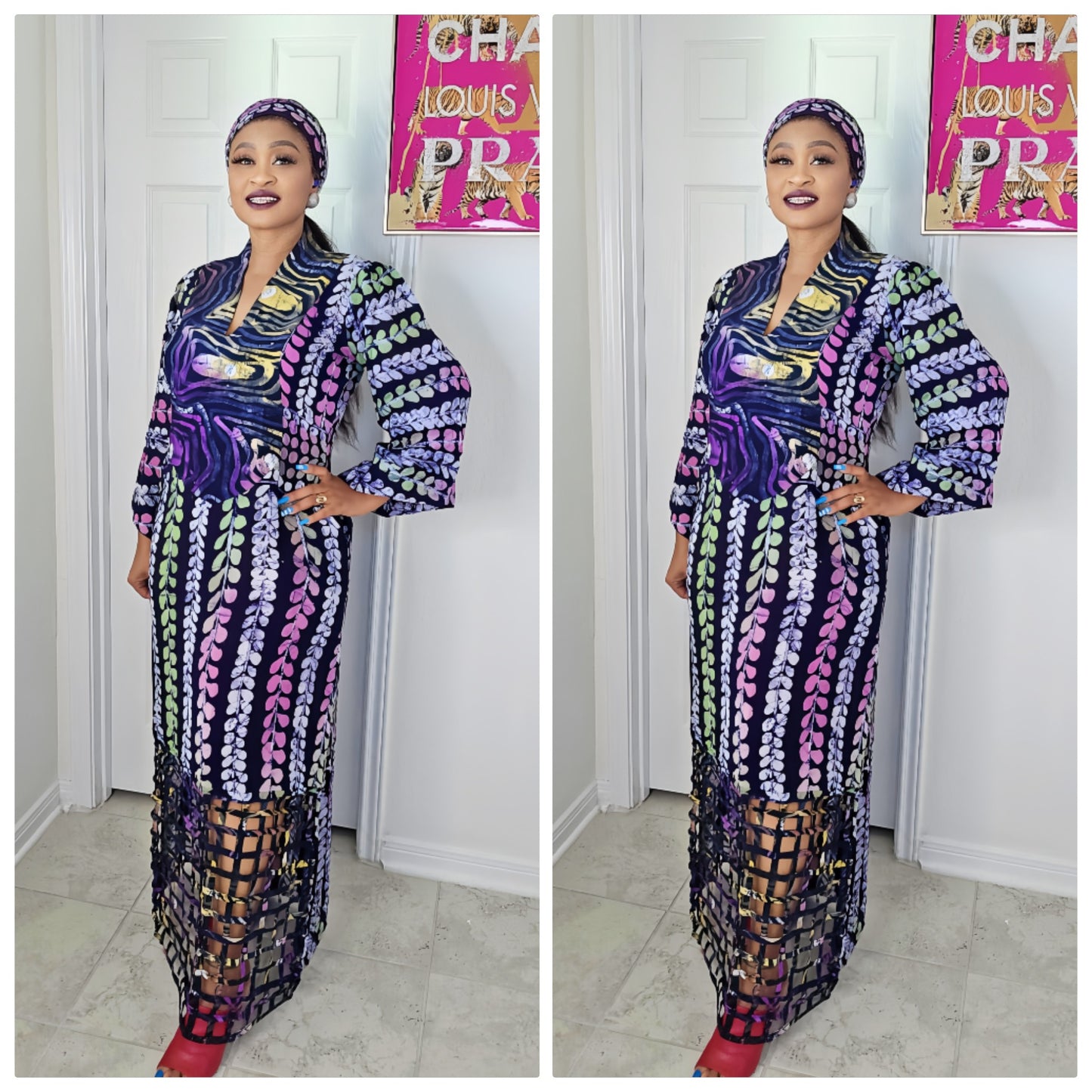 OBIM Adire+ Chiffon  Patched Slim Bubu Dress