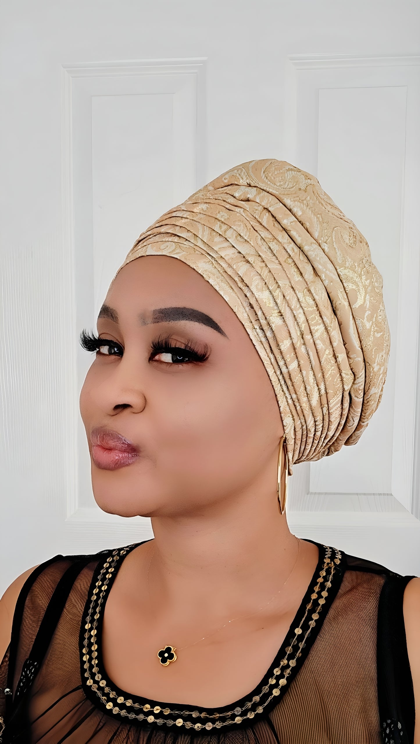 Rich Aunty Brocade Gele Cap Turban