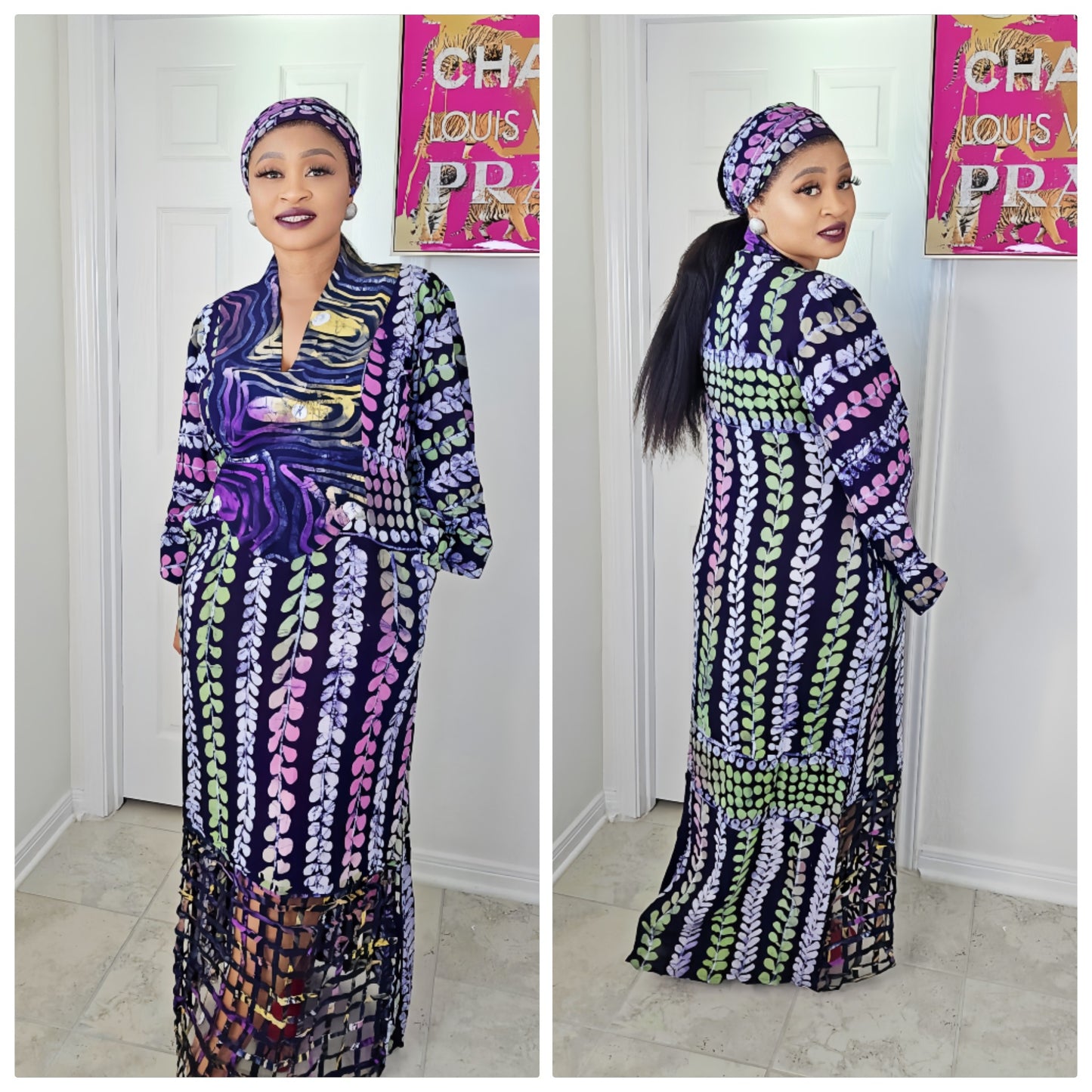 OBIM Adire+ Chiffon  Patched Slim Bubu Dress