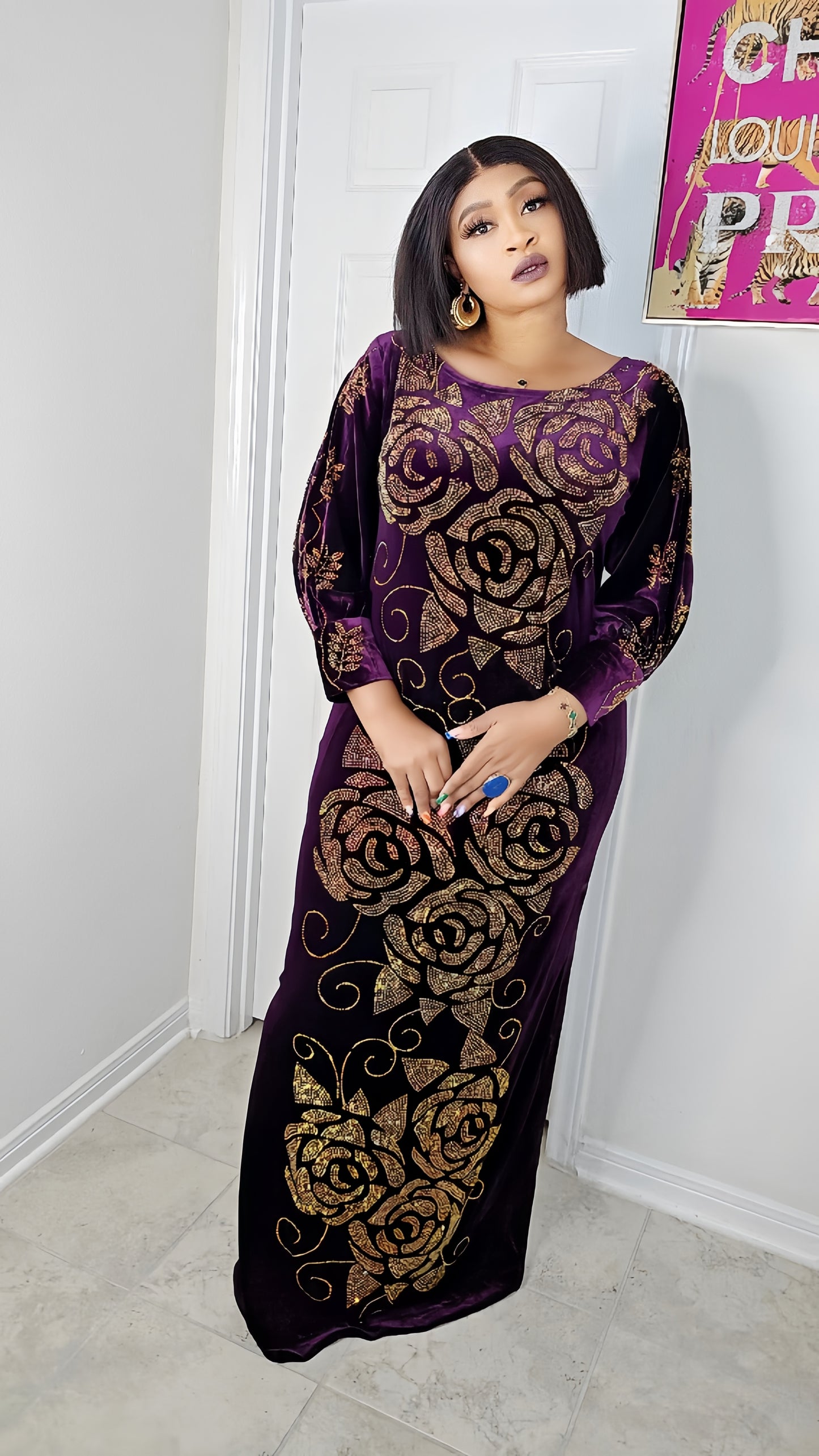 Nee Blinged Velvet Million Stones kaftan Evening Dress