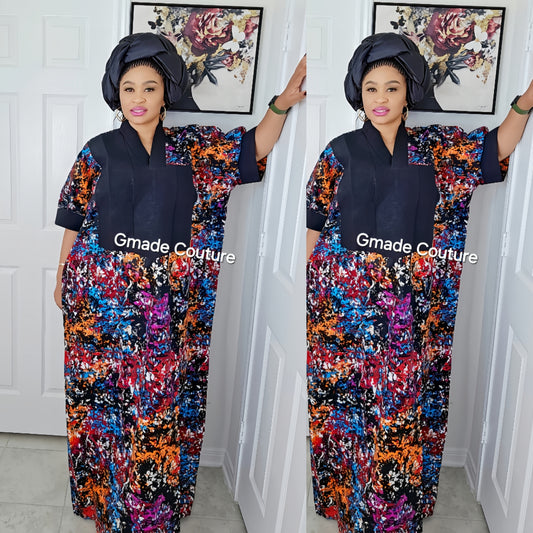 Omalicha Ankara Bubu Dress-Mini Agbada Kampala premium with Phoenix embroidered neckline.