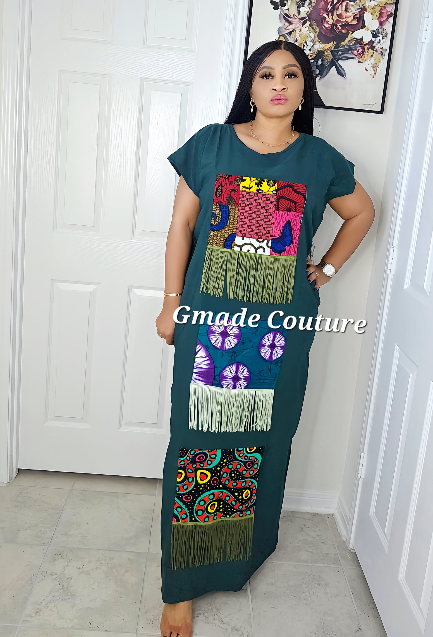 Asa Crepe Dress with Ankara Patch and fringe Design