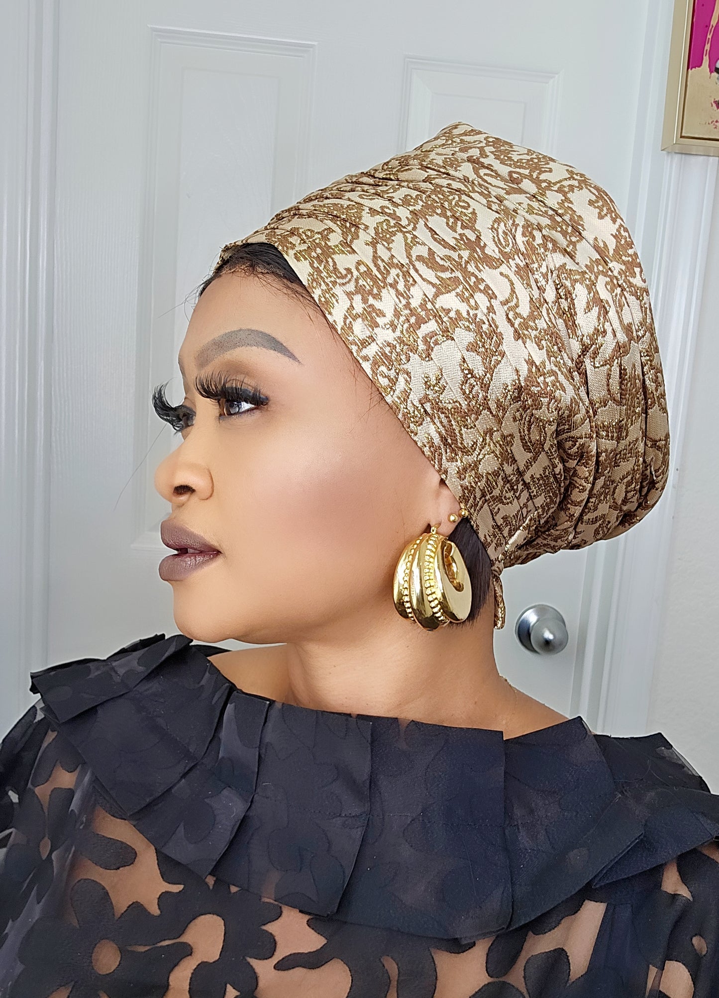 Rich Aunty Brocade Gele Cap Turban