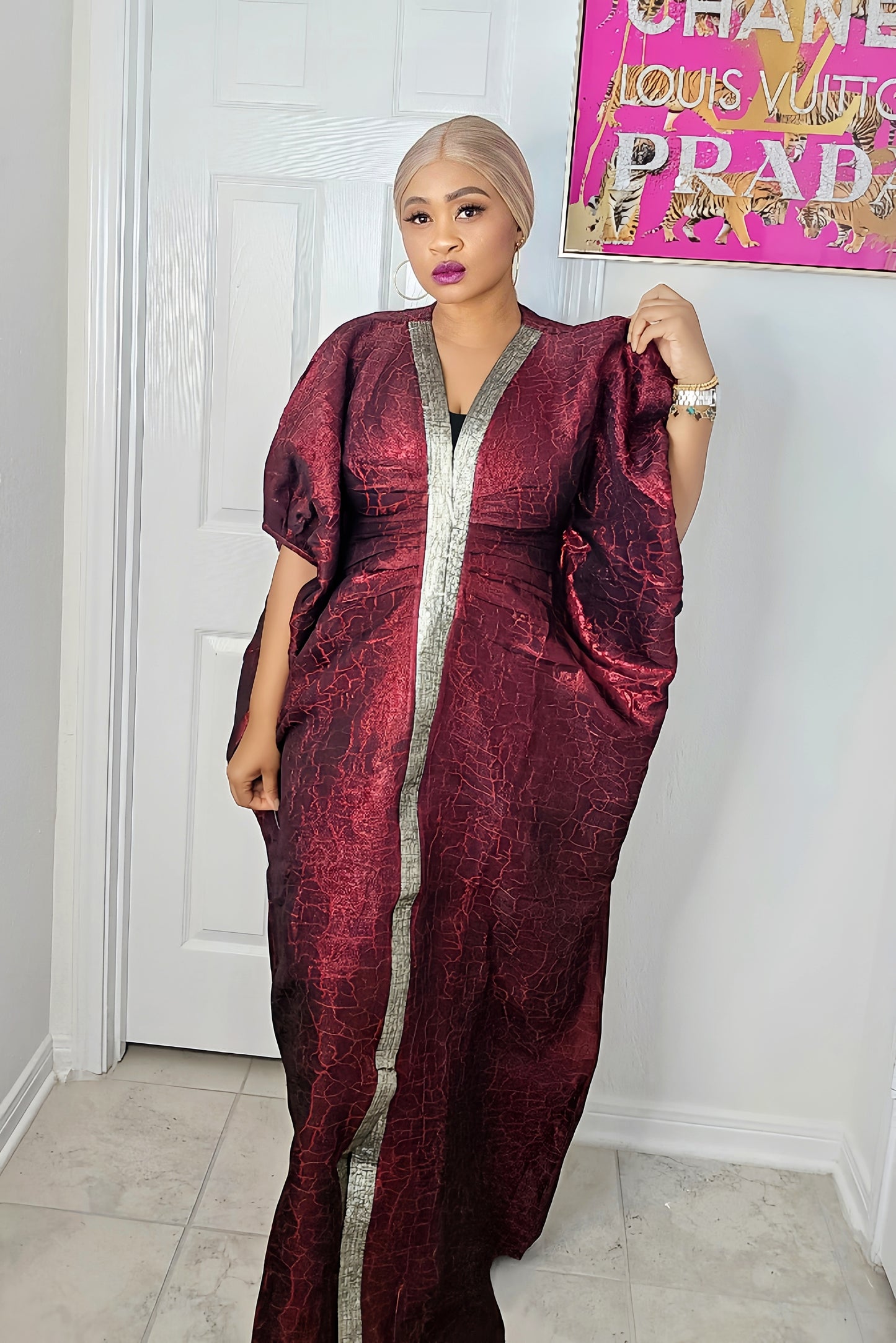 European Rich Aunty Luxurious Brocade Agbada Bubu Maxi Dress Kaftan Dress With Matching scarf