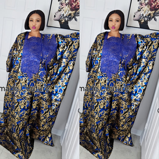 High Quality European Damask Brocade Agbada  Rich Aunty Luxurious  Agbada Bubu Maxi Dress Kaftan Dress fully embroidered with Matching Scarf