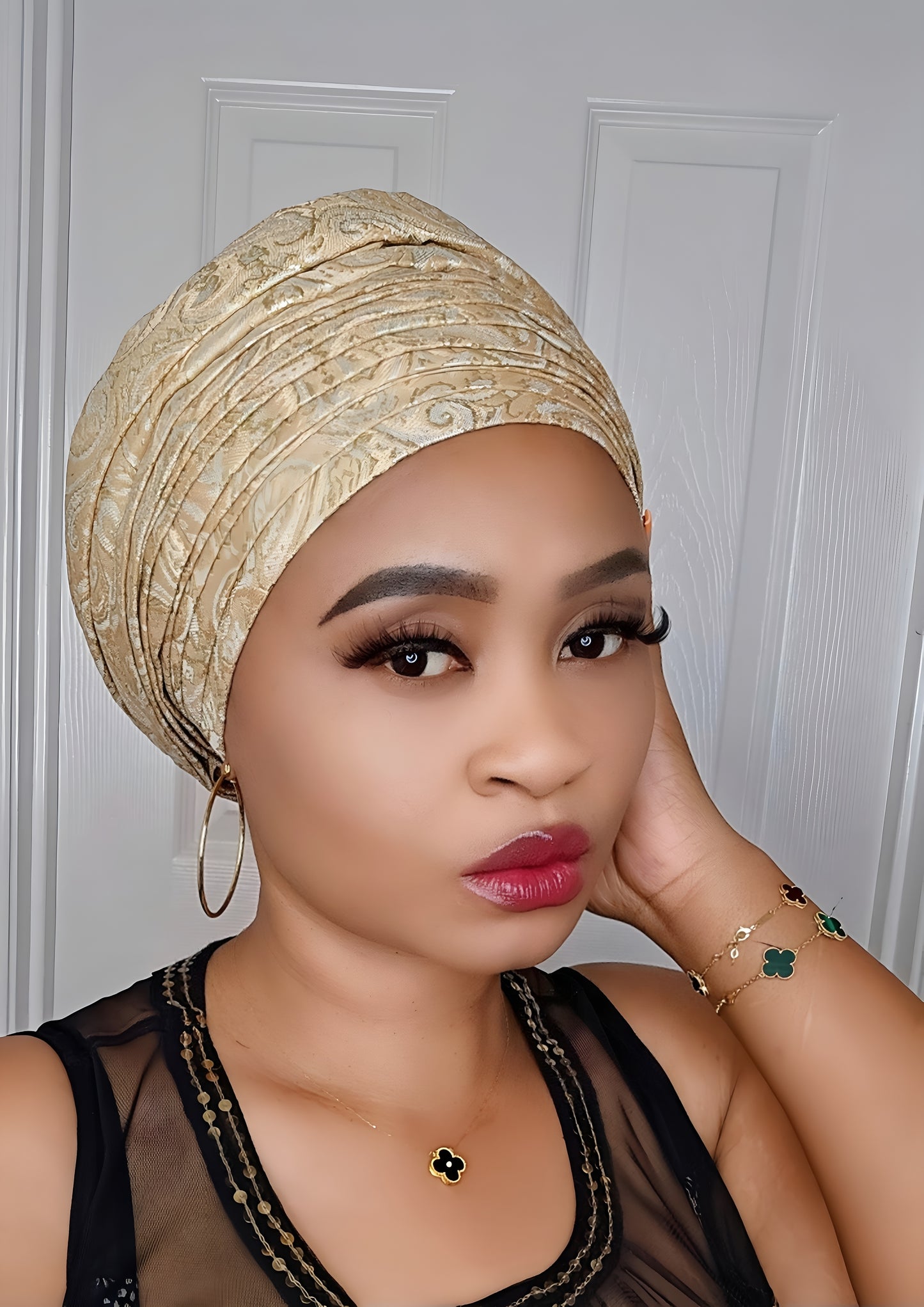 Rich Aunty Brocade Gele Cap Turban