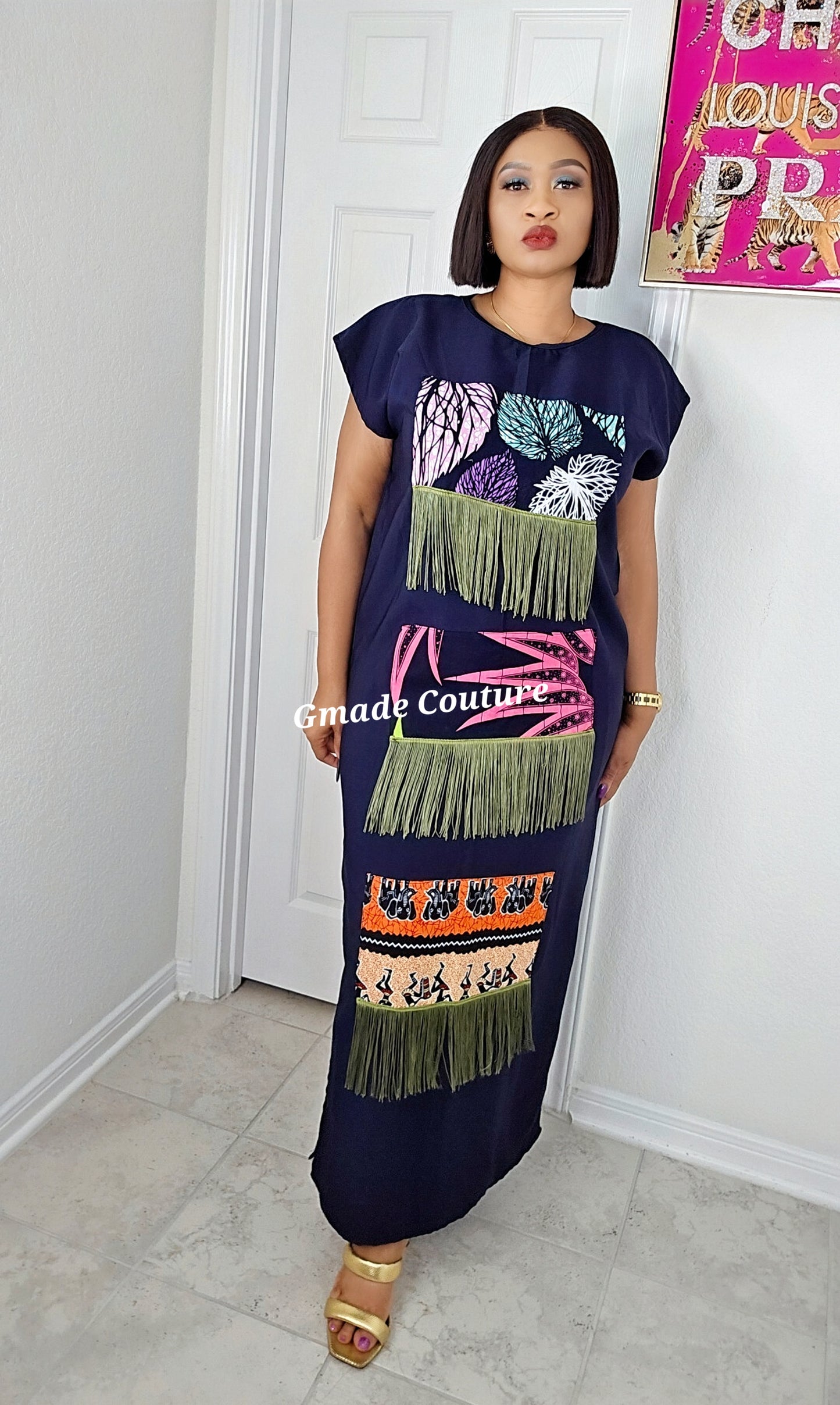 Asa Crepe Dress with Ankara Patch and fringe Design