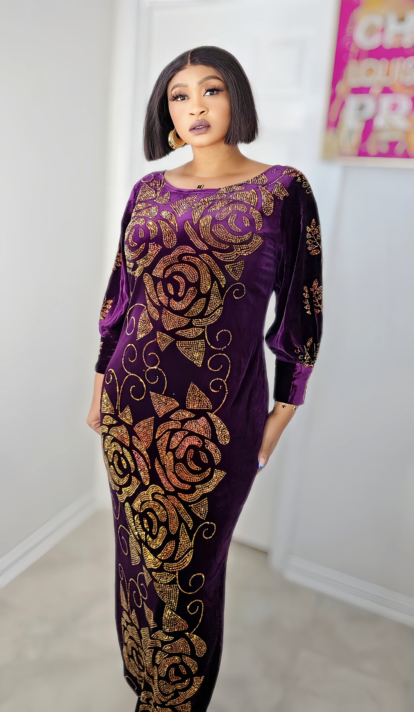 Nee Blinged Velvet Million Stones kaftan Evening Dress