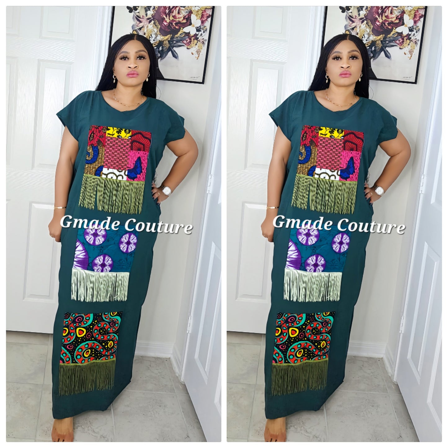 Asa Crepe Dress with Ankara Patch and fringe Design