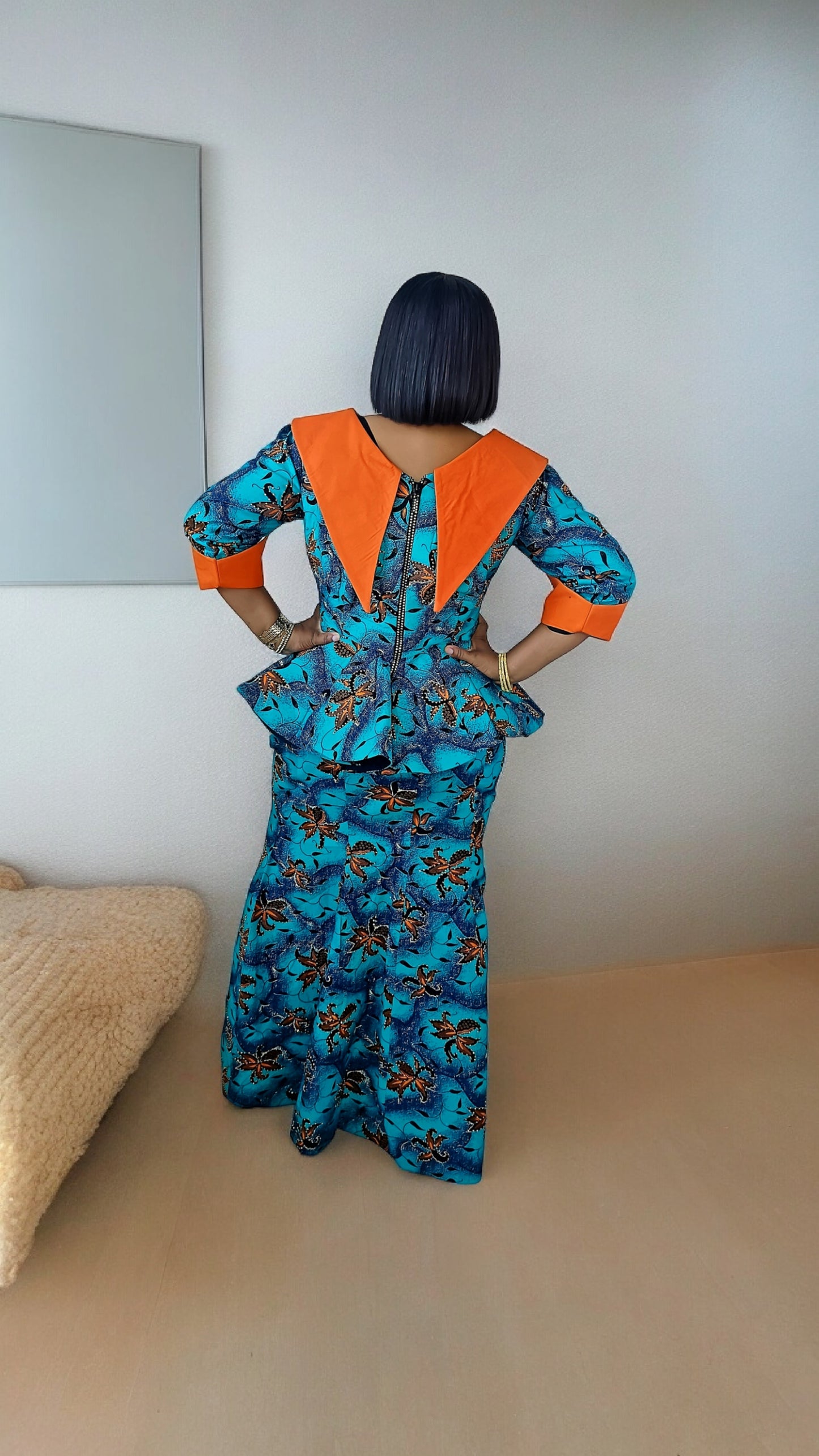 Peplum Blinged Ankara Top and Matching A-line Skirt (2 piece)