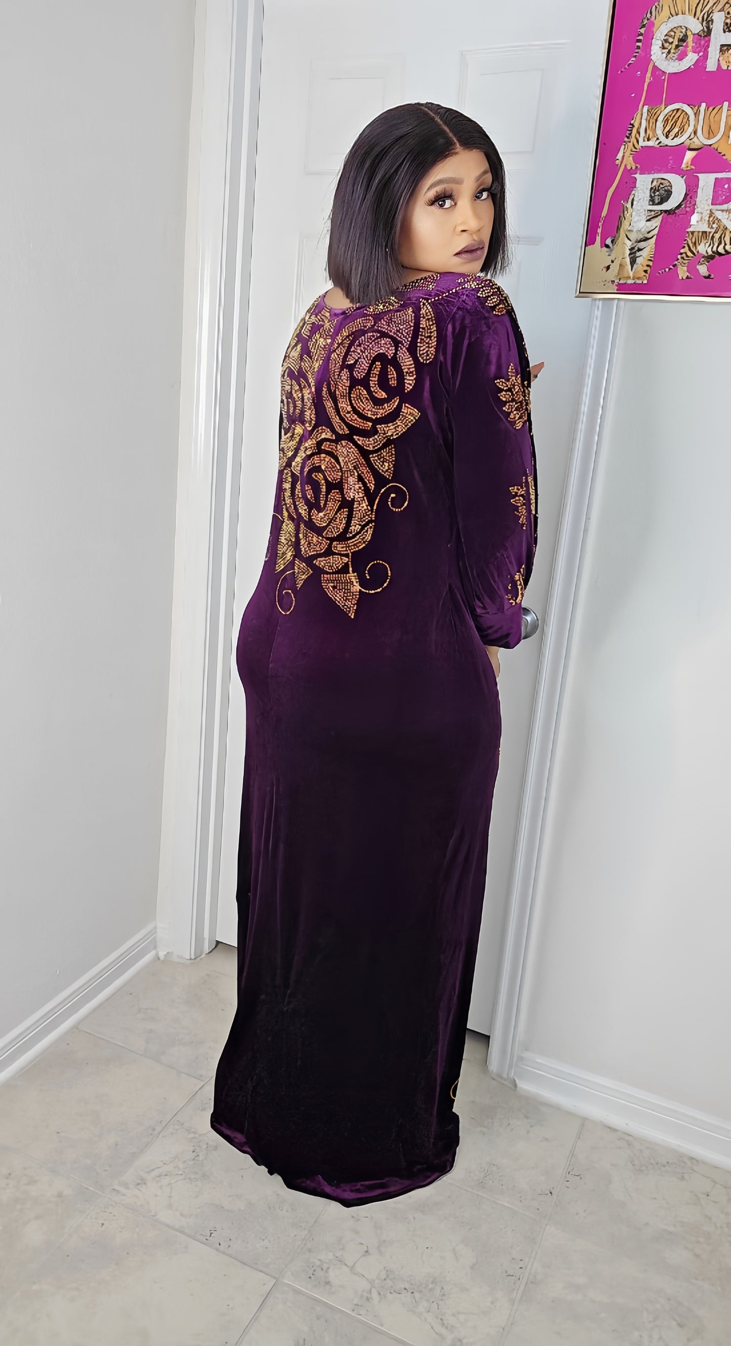 Nee Blinged Velvet Million Stones kaftan Evening Dress