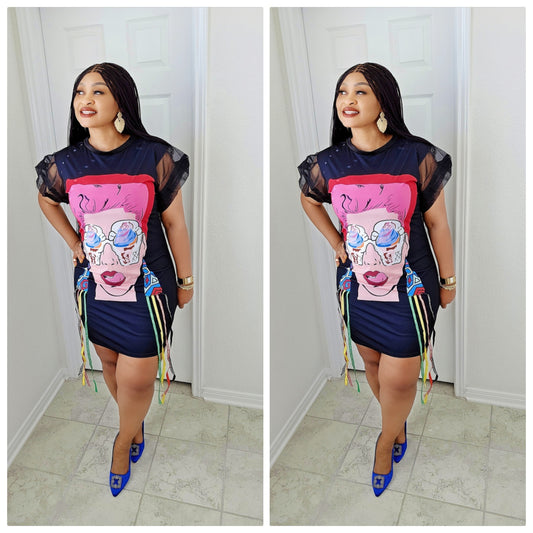 Pop Art Mesh Sleeve Bodycon Dress