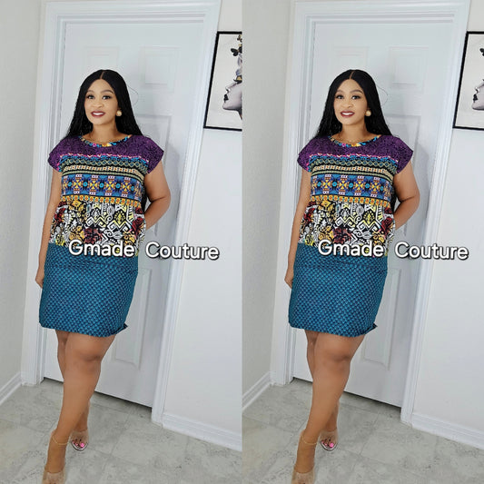 Floral Ankara print Dress with side pockets