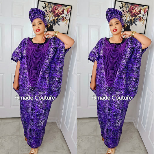 Imade Rich Aunty Luxurious High Quality Embellished Beaded Ankara with Crystals Agbada Bubu Maxi Dress Kaftan Dress with Matching Scarf