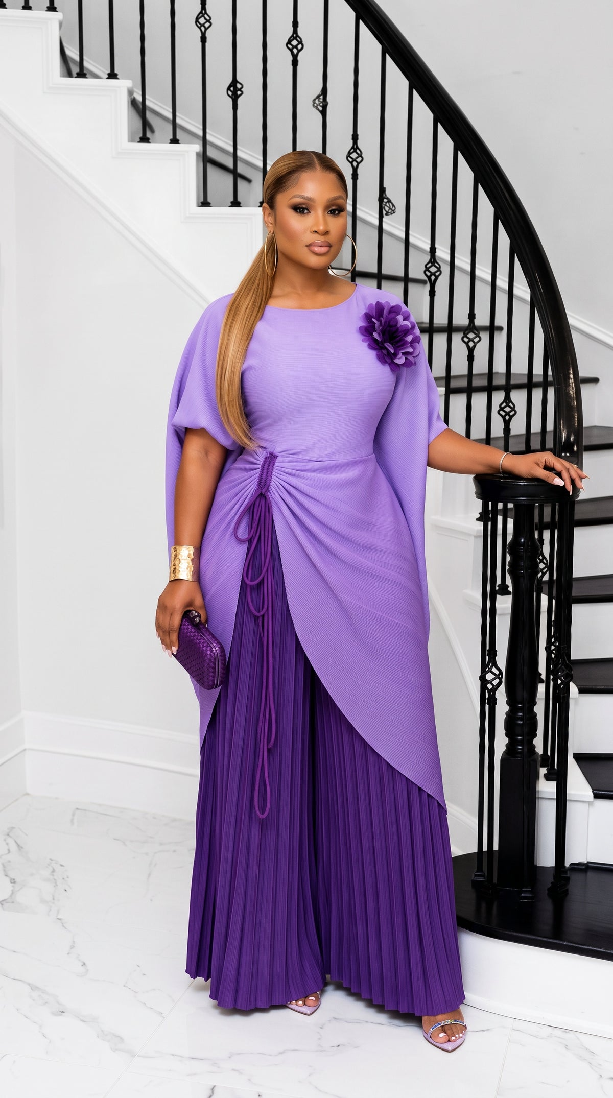 Lumi Two-Piece Tunic and Palazzo Pant Set | Purple Ombré