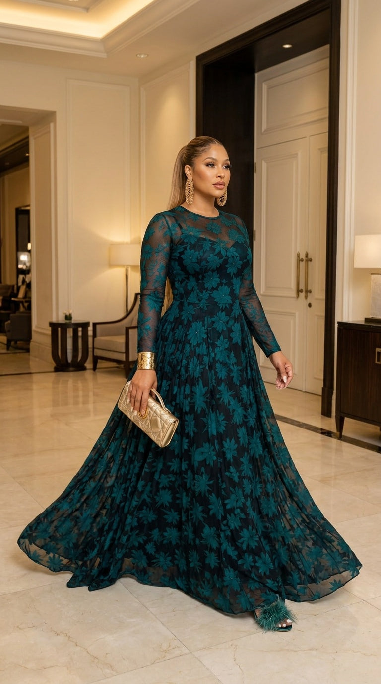 THE EMERALD VEIL Illusion Mesh Gown