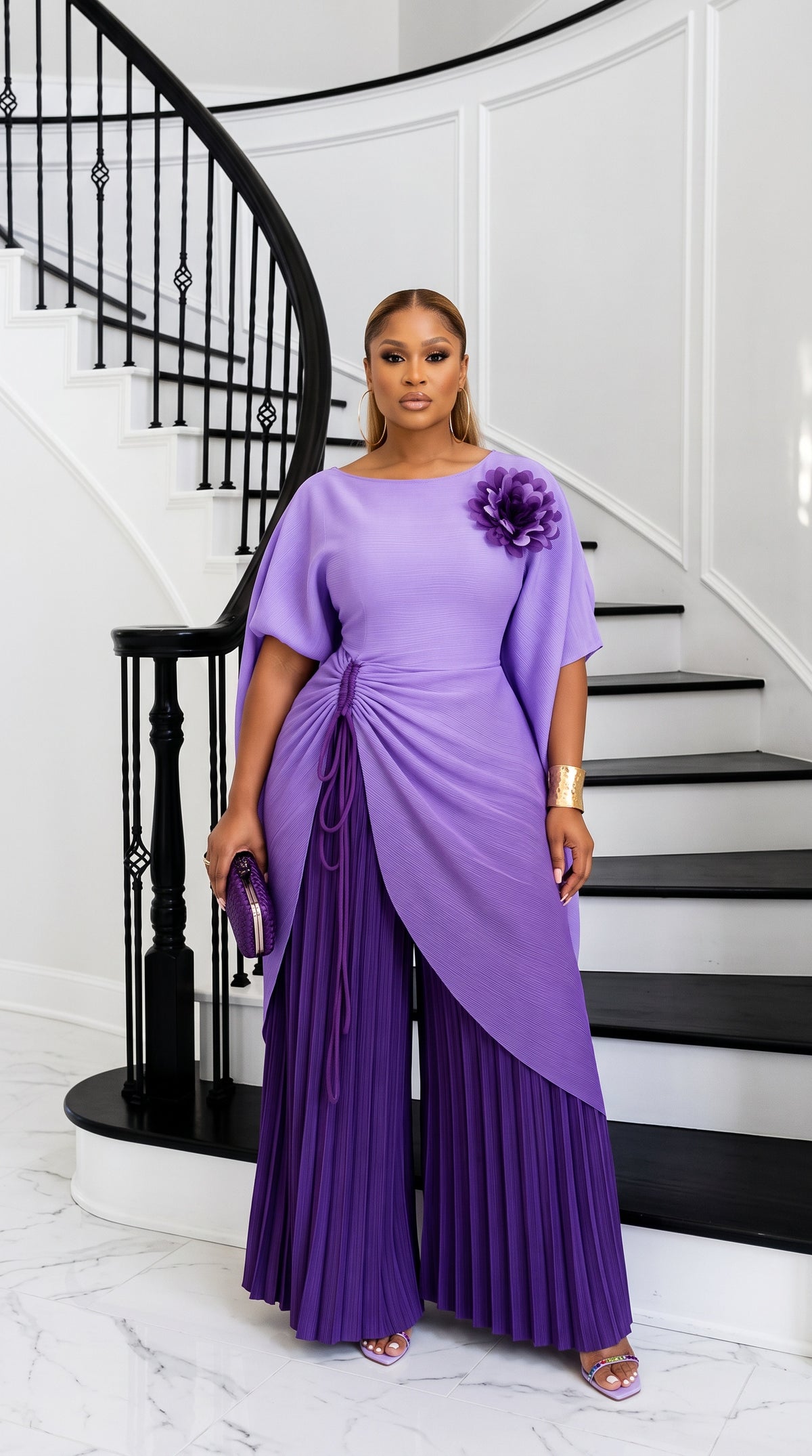Lumi Two-Piece Tunic and Palazzo Pant Set | Purple Ombré