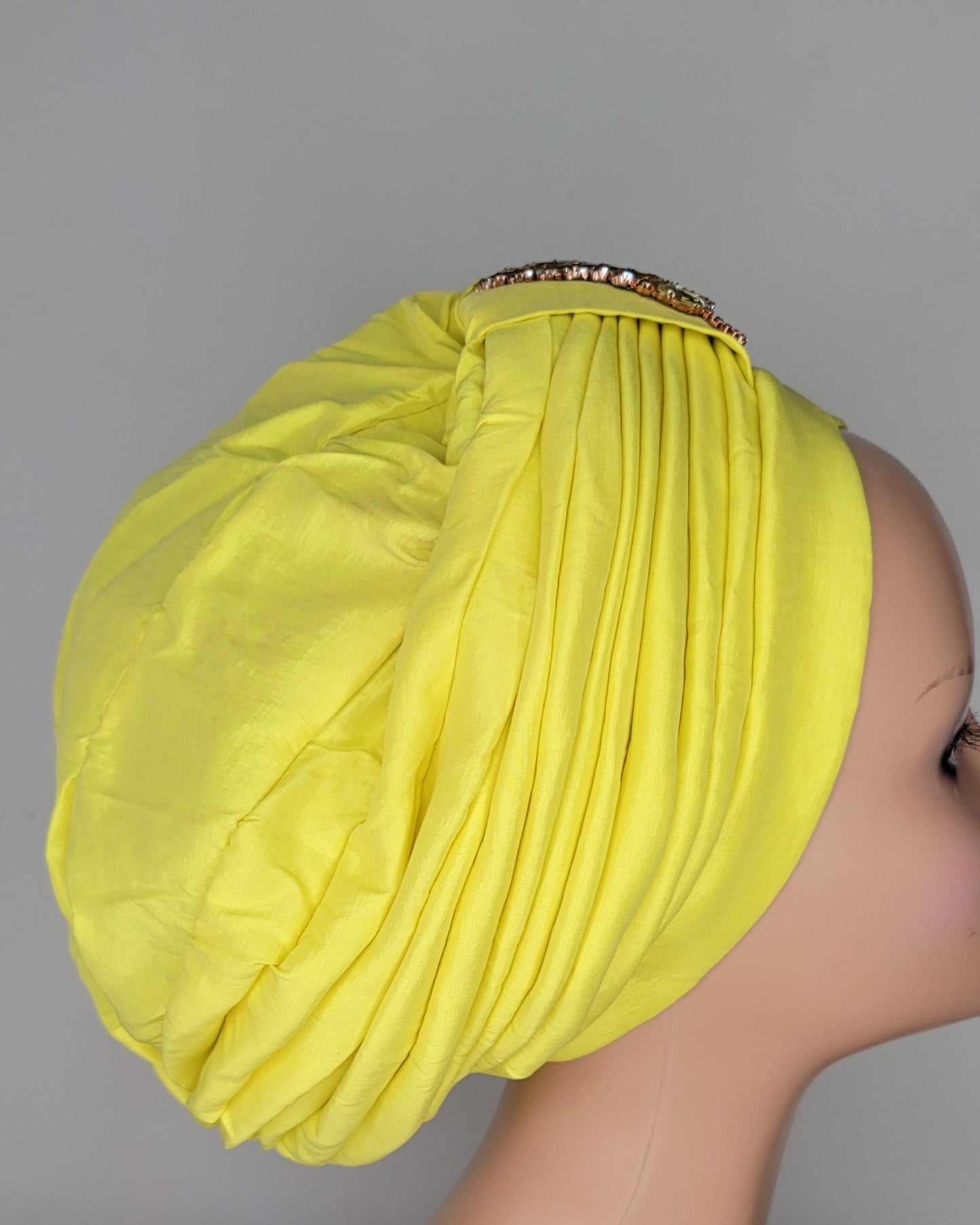 READY TO WEAR TAFETTA TURBAN CAP WITH SIDE LEAF UPDO - 2