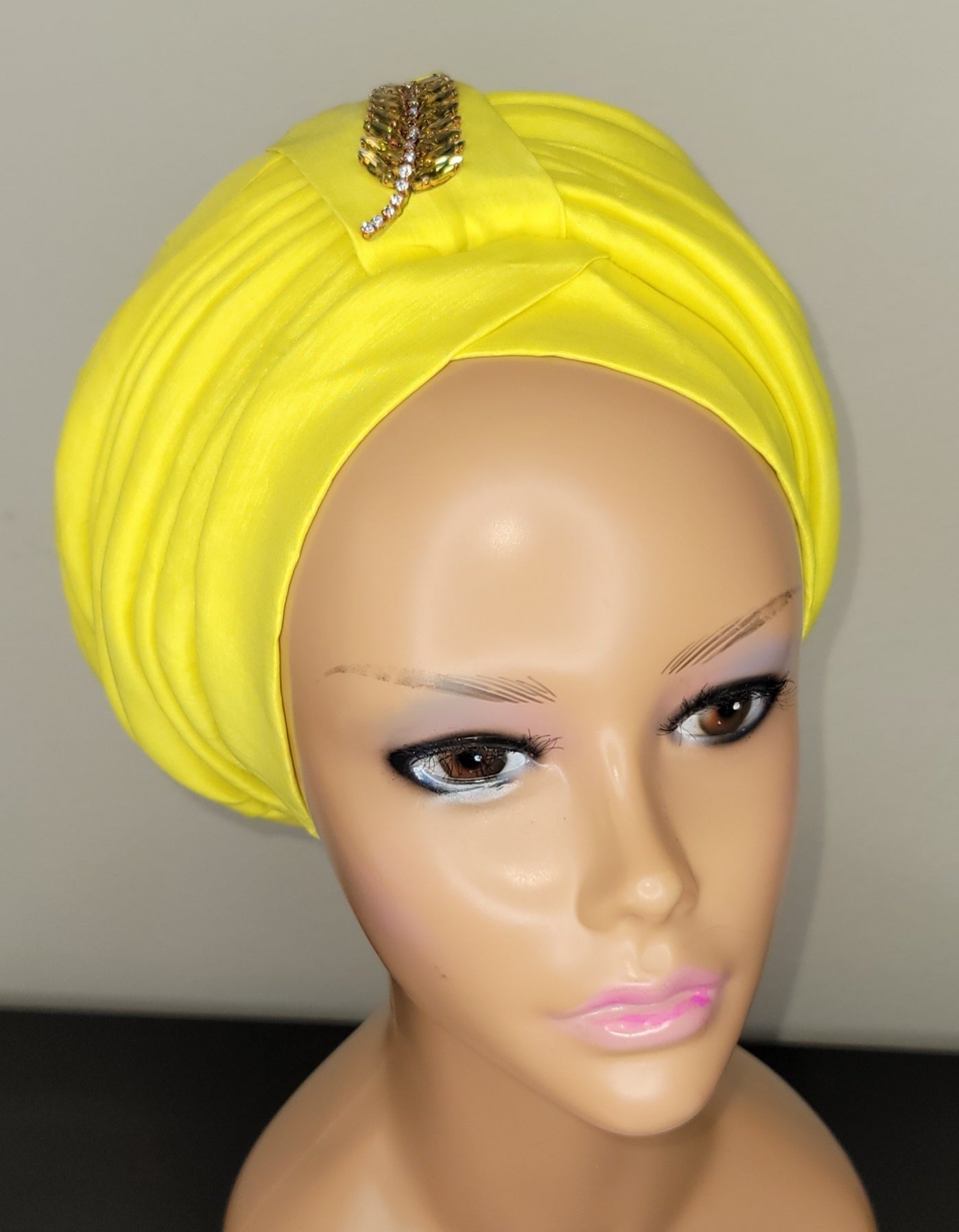 READY TO WEAR TAFETTA TURBAN CAP WITH SIDE LEAF UPDO - 2