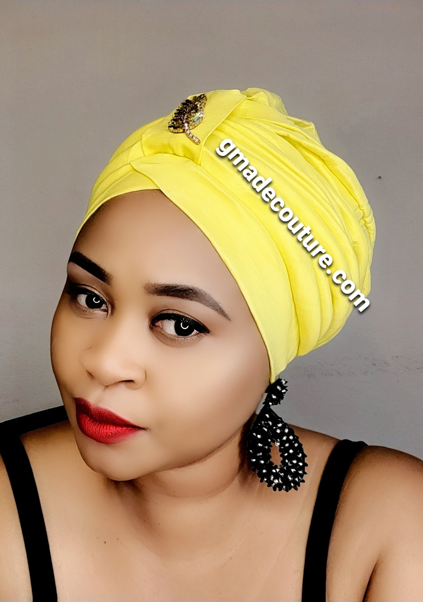 READY TO WEAR TAFETTA TURBAN CAP WITH SIDE LEAF UPDO - 2