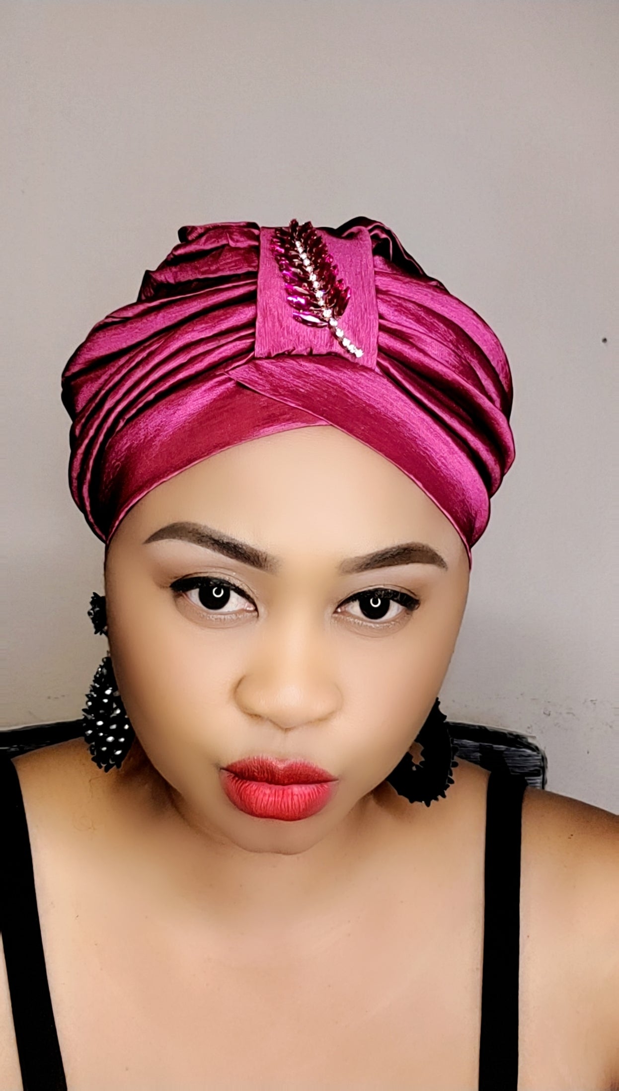 READY TO WEAR TAFETTA TURBAN CAP WITH SIDE LEAF UPDO -11