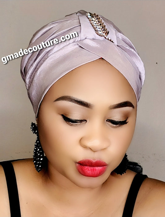 READY TO WEAR TAFETTA TURBAN CAP WITH SIDE LEAF UPDO -13